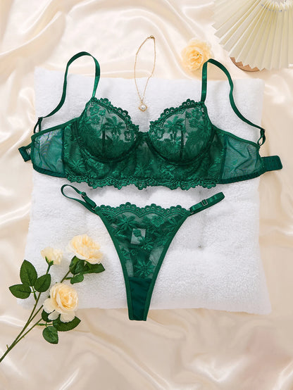 LINCARIE – Embroidered Floral Push-Up Lingerie Set