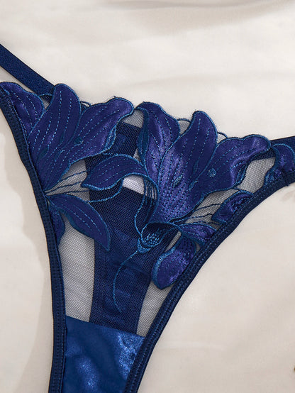 LINCARIE – Embroidered Floral Push-Up Lingerie Set (Blue)