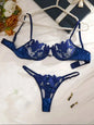 LINCARIE – Embroidered Floral Push-Up Lingerie Set (Blue)