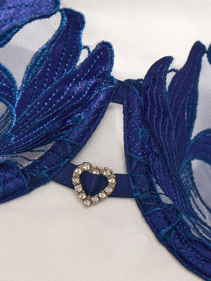 LINCARIE – Embroidered Floral Push-Up Lingerie Set (Blue)