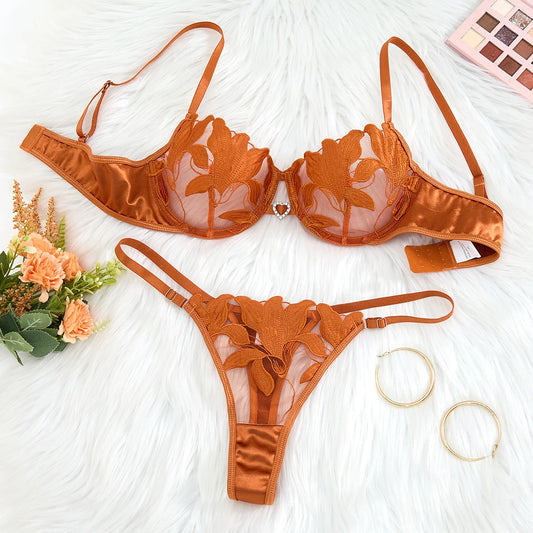 LINCARIE – Embroidered Floral Push-Up Lingerie Set